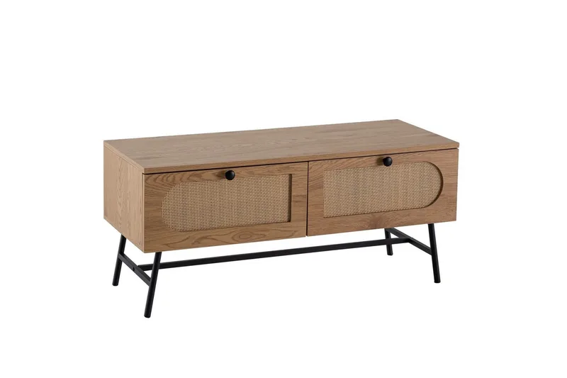 Lavbord Wohnling Melaminbelagt MDF Eik Optikk Rattan Front 2 Skuffer Metallben Moderne