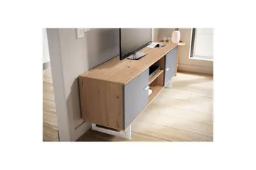 Lavbord Wohnling moderne sponplate, 2 dører, oppbevaringsbrett, metallben, moderne stil Eik, Grå - Eik, Grå - Møbler - TV- & Mediamøbler - TV-skap