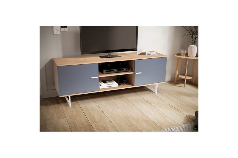 Lavbord Wohnling moderne sponplate, 2 dører, oppbevaringsbrett, metallben, moderne stil Eik, Grå - Eik, Grå - Møbler - TV- & Mediamøbler - TV-skap