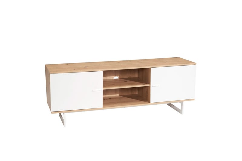 Lavbord Wohnling moderne sponplate, 2 dører, oppbevaringsbrett, metallben, moderne stil Eik, Hvit - Eik, Hvit - Møbler - TV- & Mediamøbler - TV-skap
