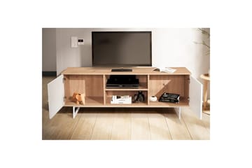 Lavbord Wohnling moderne sponplate, 2 dører, oppbevaringsbrett, metallben, moderne stil Eik, Hvit - Eik, Hvit - Møbler - TV- & Mediamøbler - TV-skap
