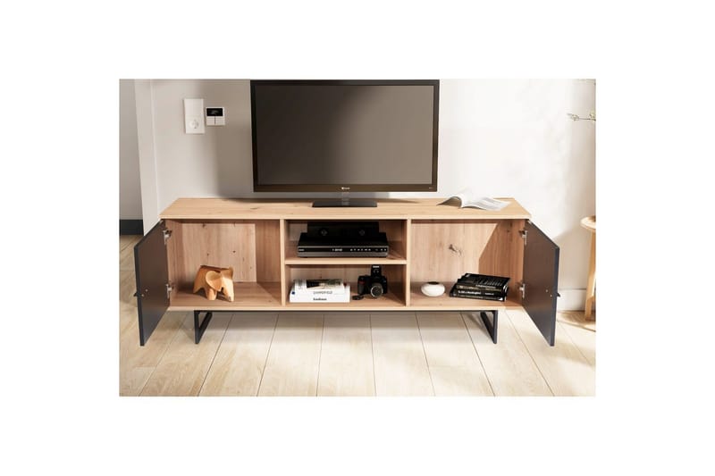 Lavbord Wohnling moderne sponplate, 2 dører, oppbevaringsbrett, metallben, moderne stil Eik, svart - Eik, svart - Møbler - TV- & Mediamøbler - TV-skap