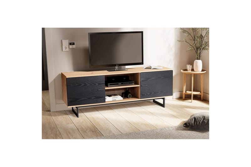 Lavbord Wohnling moderne sponplate, 2 dører, oppbevaringsbrett, metallben, moderne stil Eik, svart - Eik, svart - Møbler - TV- & Mediamøbler - TV-skap