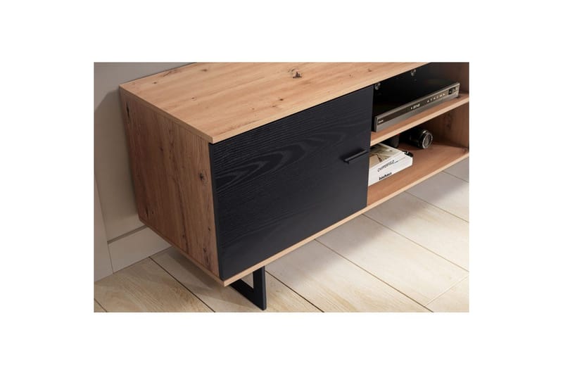 Lavbord Wohnling moderne sponplate, 2 dører, oppbevaringsbrett, metallben, moderne stil Eik, svart - Eik, svart - Møbler - TV- & Mediamøbler - TV-skap