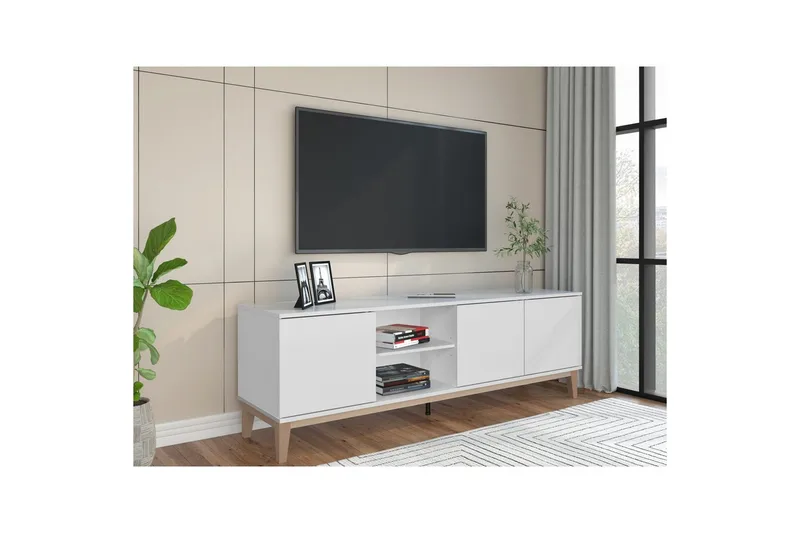 Lavbord Pelle Hvit/Wotan Eik - Hvit/Wotan Eik - Møbler - TV- & Mediamøbler - TV benk & mediabenk