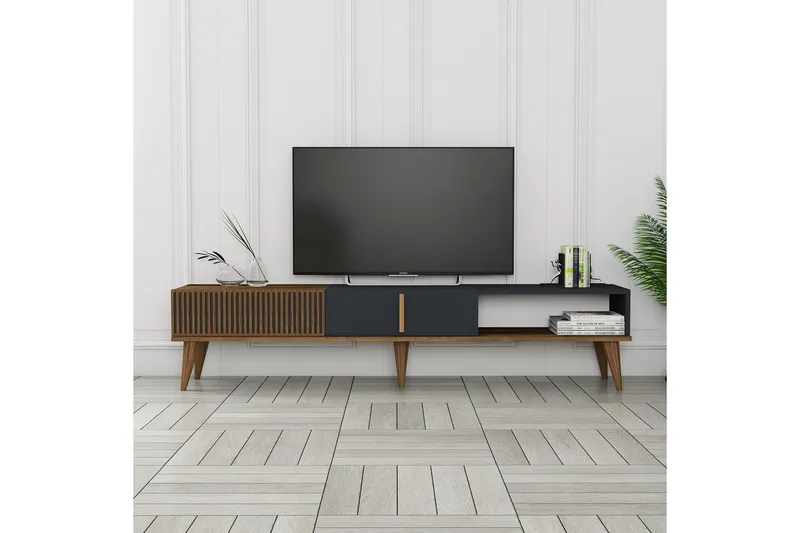 Lissione Tv-benk 180 cm - Valnøtt/Antrasitt - Møbler - TV- & Mediamøbler - TV benk & mediabenk