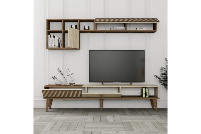 Lissione Tv-benk 180 cm - Valnøtt/Beige - Møbler - TV- & Mediamøbler - TV benk & mediabenk