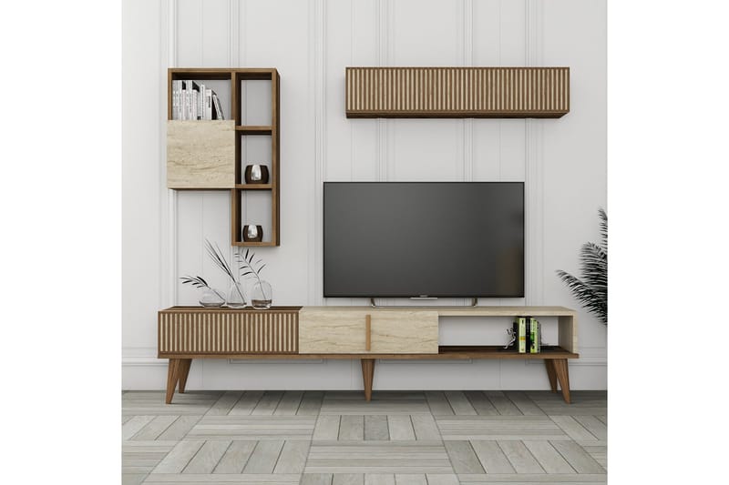 Lissione Tv-benk 180 cm - Valnøtt/Beige - Møbler - TV- & Mediamøbler - TV benk & mediabenk