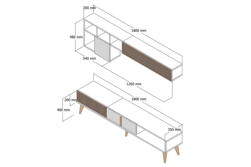 Lissione Tv-benk 180 cm - Valnøtt/Beige - Møbler - TV- & Mediamøbler - TV benk & mediabenk