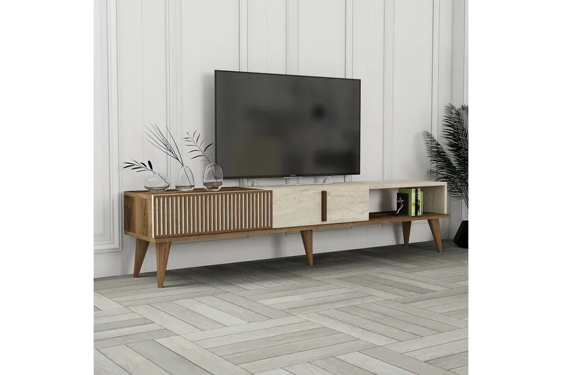 Lissione Tv-benk 180 cm - Valnøtt/Beige - Møbler - TV- & Mediamøbler - TV benk & mediabenk