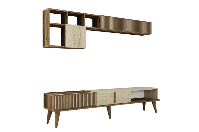 Lissione Tv-benk 180 cm, Valnøtt/Beige