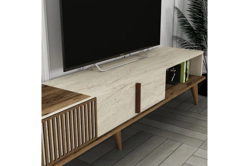Lissione Tv-benk 180 cm - Valnøtt/Beige - Møbler - TV- & Mediamøbler - TV benk & mediabenk