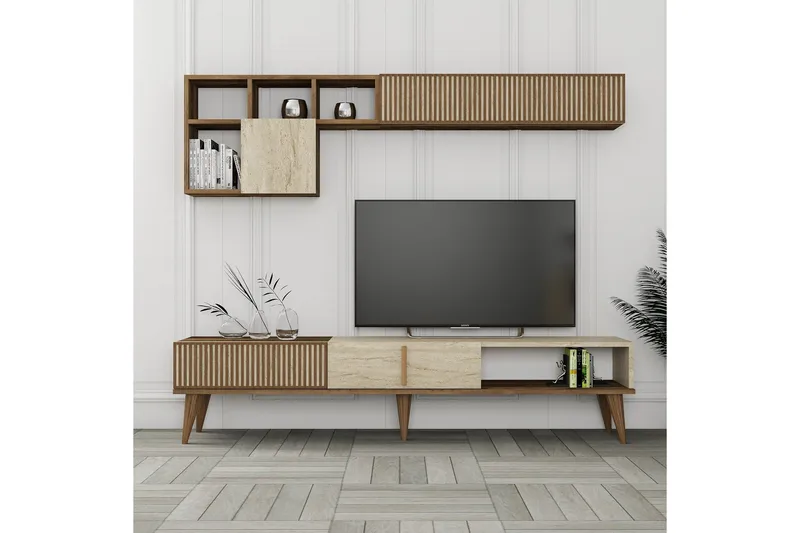 Lissione Tv-benk 180 cm - Valnøtt/Beige - Møbler - TV- & Mediamøbler - TV benk & mediabenk