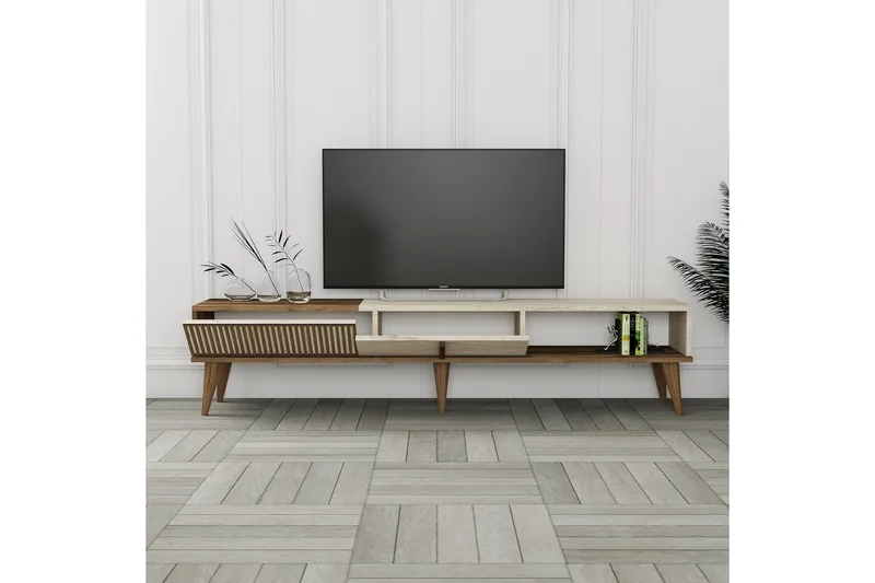 Lissione Tv-benk 180 cm - Valnøtt/Beige - Møbler - TV- & Mediamøbler - TV benk & mediabenk