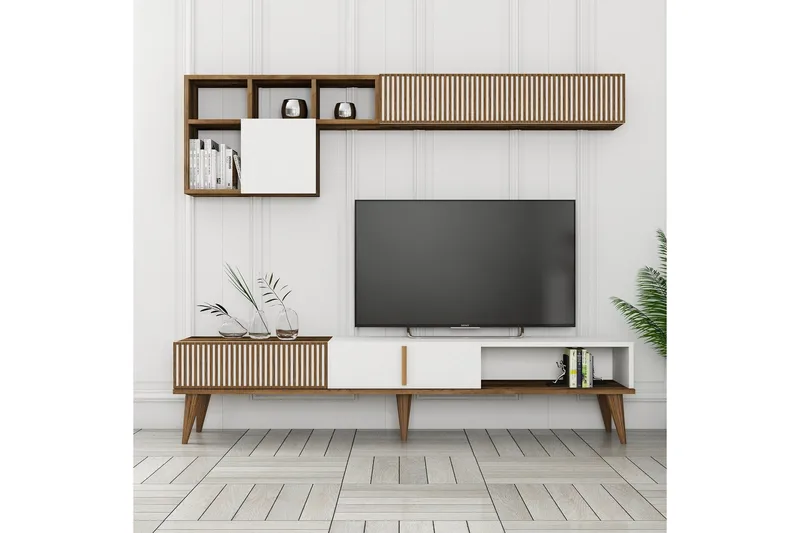 Lissione Tv-benk 180 cm, Valnøtt/Hvit