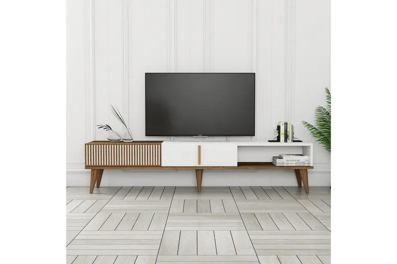Lissione Tv-benk 180 cm, Valnøtt/Hvit