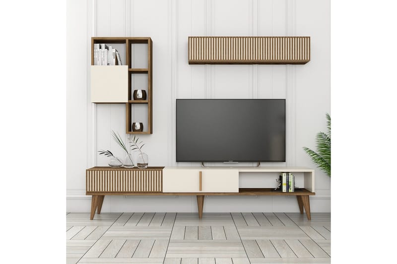 Lissione Tv-benk 180 cm - Valnøtt/Krem - Møbler - TV- & Mediamøbler - TV benk & mediabenk