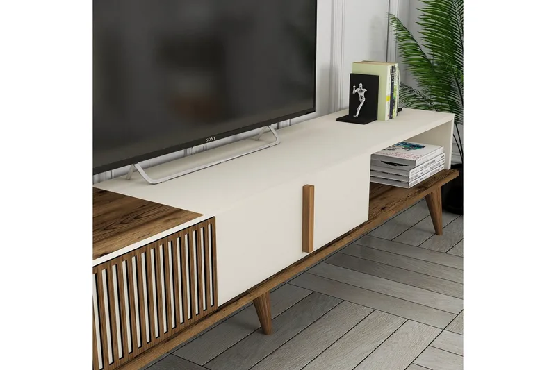 Lissione Tv-benk 180 cm - Valnøtt/Krem - Møbler - TV- & Mediamøbler - TV benk & mediabenk