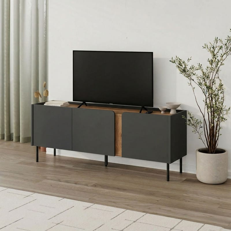 Lomar TV-benk 140x53,9x35,5 cm - Antrasitt/Naturlig eik/Svart - Møbler - TV- & Mediamøbler - TV benk & mediabenk
