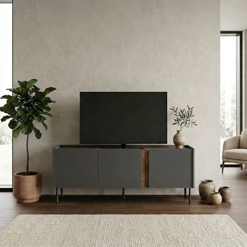 Lomar TV-benk 140x53,9x35,5 cm - Antrasitt/Naturlig eik/Svart - Møbler - TV- & Mediamøbler - TV benk & mediabenk