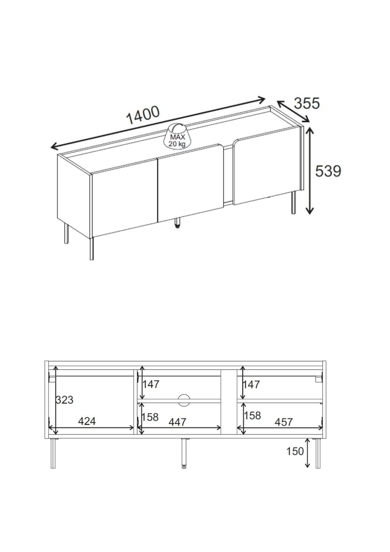 Lomar TV-benk 140x53,9x35,5 cm - Antrasitt/Naturlig eik/Svart - Møbler - TV- & Mediamøbler - TV benk & mediabenk