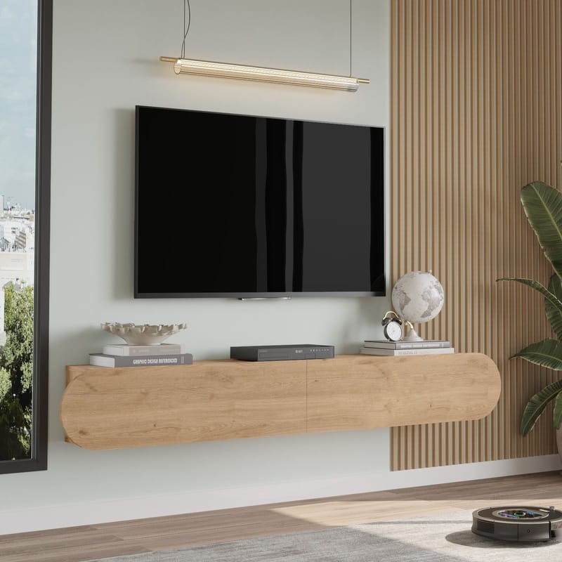 Lumina Veggmontert TV-benk 180 cm med Oppbevaring i Eik - Beige - Møbler - TV- & Mediamøbler - TV benk & mediabenk