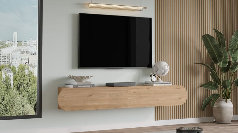 Lumina Veggmontert TV-benk 180 cm med Oppbevaring i Eik - Beige - Møbler - TV- & Mediamøbler - TV benk & mediabenk