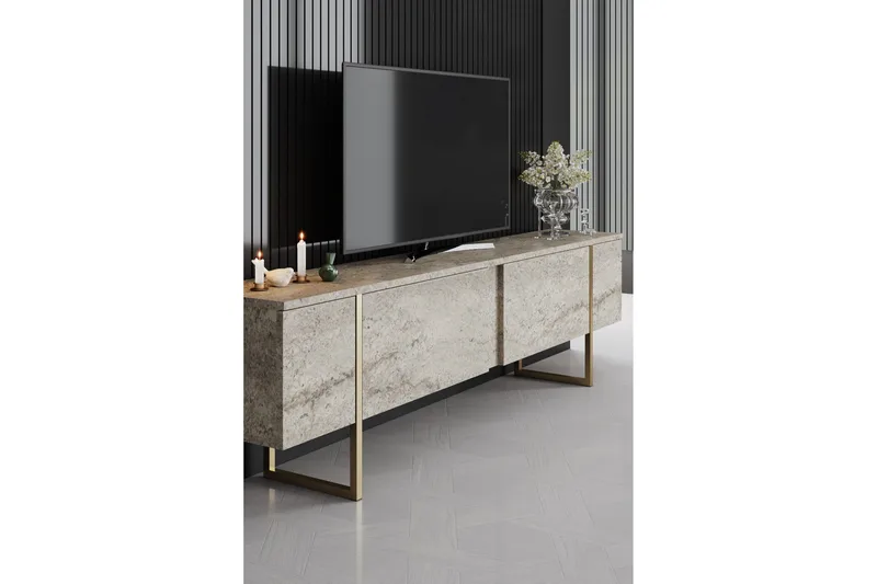 Luxe TV-benk 180 cm - Beige/Gull - Møbler - TV- & Mediamøbler - TV benk & mediabenk