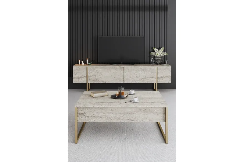 Luxe TV-benk 180 cm - Beige/Gull - Møbler - TV- & Mediamøbler - TV benk & mediabenk