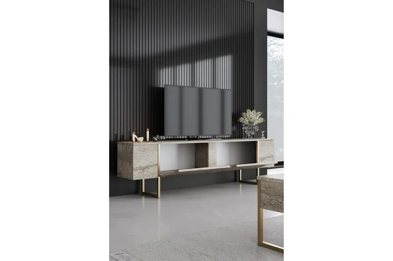 Luxe TV-benk 180 cm - Beige/Gull - Møbler - TV- & Mediamøbler - TV benk & mediabenk