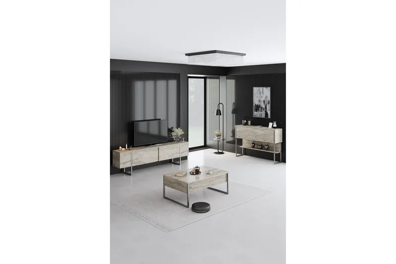 Luxe TV-benk 180 cm - Beige/Sølv - Møbler - TV- & Mediamøbler - TV benk & mediabenk