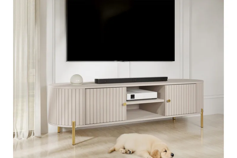 Maggio Gulvstående TV-benk 175 cm med Oppbevaring i Malt Tre - Beige - Møbler - TV- & Mediamøbler - TV benk & mediabenk