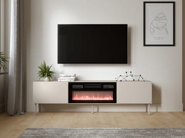 Marros TV-benk 200 cm med Elektrisk Peis - Beige - Møbler - TV- & Mediamøbler - TV benk & mediabenk