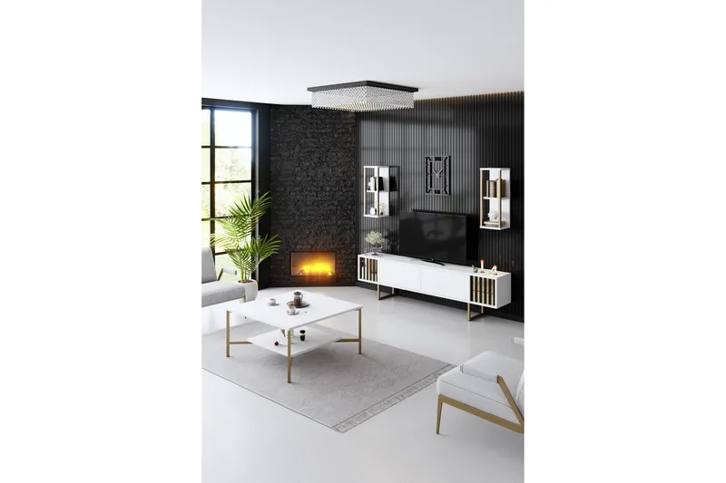 Masatomo TV-benk 180 cm - Hvit/Svart - Møbler - TV- & Mediamøbler - TV benk & mediabenk