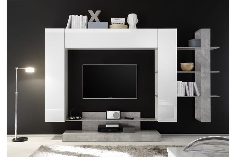 Mediamøbel Nickero 259 cm - Hvit|Grå - TV-møbelsett