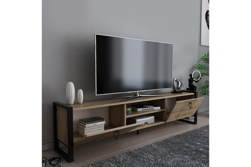 Abbas Gulvstående TV-benk 184 cm med Oppbevaring i Eik - Beige - Møbler - TV- & Mediamøbler - TV benk & mediabenk