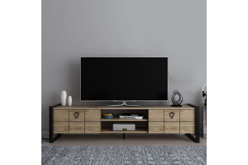 Abbas Gulvstående TV-benk 184 cm med Oppbevaring i Eik - Beige - Møbler - TV- & Mediamøbler - TV benk & mediabenk