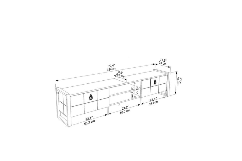 Abbas TV-benk 184 cm - Hvit/Sort - Møbler - TV- & Mediamøbler - TV benk & mediabenk