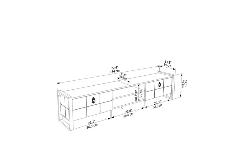 Abbas TV-benk 184 cm - Hvit/Sort - Møbler - TV- & Mediamøbler - TV benk & mediabenk