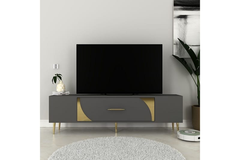 Aldor TV-benk 150 cm - Antrasitt/Gull - Møbler - TV- & Mediamøbler - TV benk & mediabenk