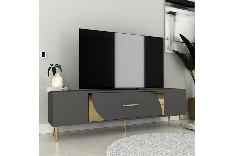 Aldor TV-benk 150 cm - Antrasitt/Gull - Møbler - TV- & Mediamøbler - TV benk & mediabenk