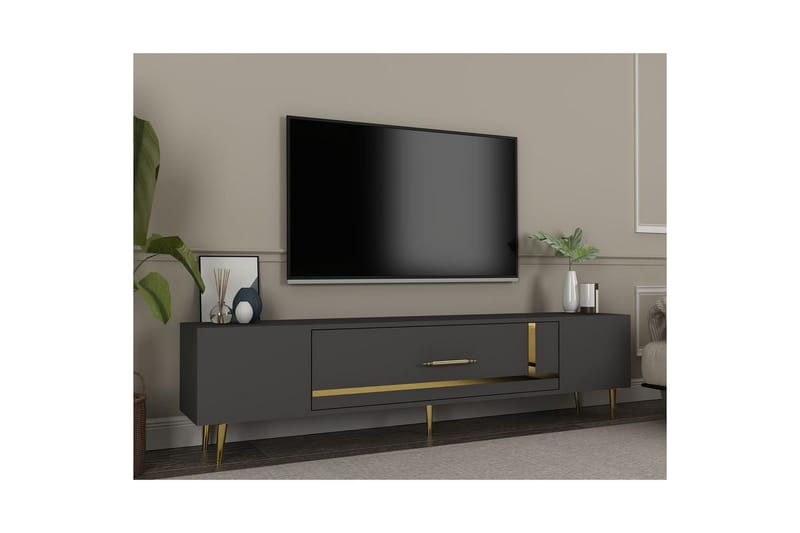 Aldor TV-benk 150 cm - Antrasitt/Gull - Møbler - TV- & Mediamøbler - TV benk & mediabenk