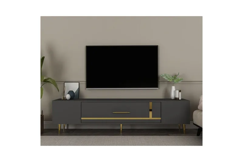 Aldor TV-benk 150 cm - Antrasitt/Gull - Møbler - TV- & Mediamøbler - TV benk & mediabenk