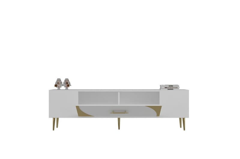 Aldor TV-benk 150 cm - Hvit/Gull - Møbler - TV- & Mediamøbler - TV benk & mediabenk