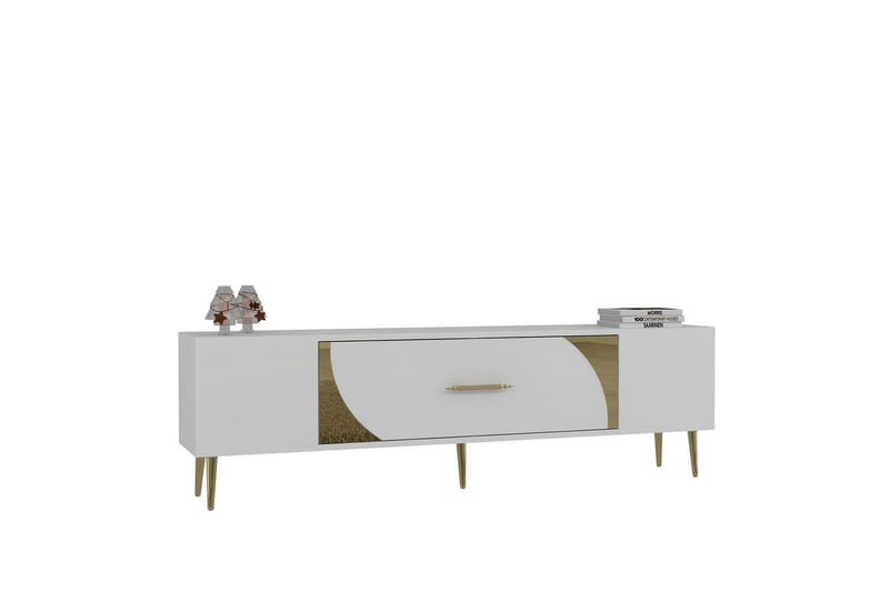 Aldor TV-benk 150 cm - Hvit/Gull - Møbler - TV- & Mediamøbler - TV benk & mediabenk