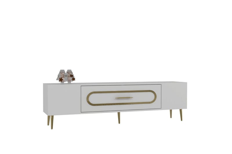 Aldor TV-benk 150 cm - Hvit/Gull - Møbler - TV- & Mediamøbler - TV benk & mediabenk