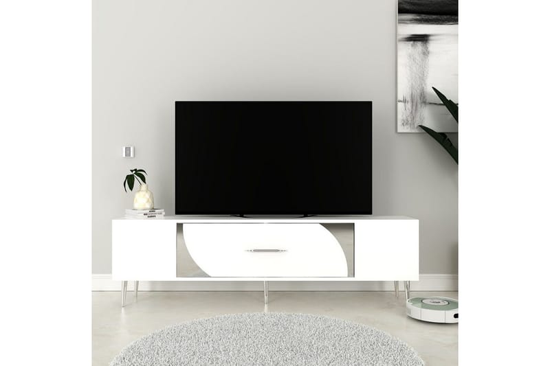 Aldor TV-benk 150 cm - Hvit/Sølv - Møbler - TV- & Mediamøbler - TV benk & mediabenk