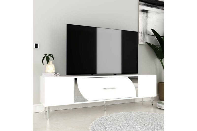 Aldor TV-benk 150 cm - Hvit/Sølv - Møbler - TV- & Mediamøbler - TV benk & mediabenk