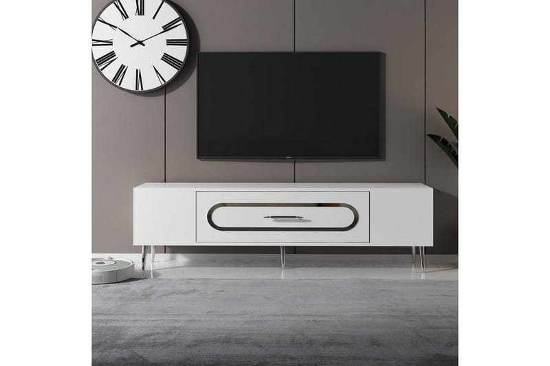 Aldor TV-benk 150 cm - Hvit/Sølv - Møbler - TV- & Mediamøbler - TV benk & mediabenk