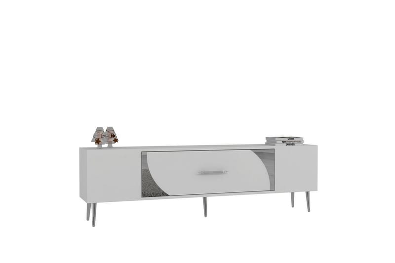 Aldor TV-benk 150 cm - Hvit/Sølv - Møbler - TV- & Mediamøbler - TV benk & mediabenk